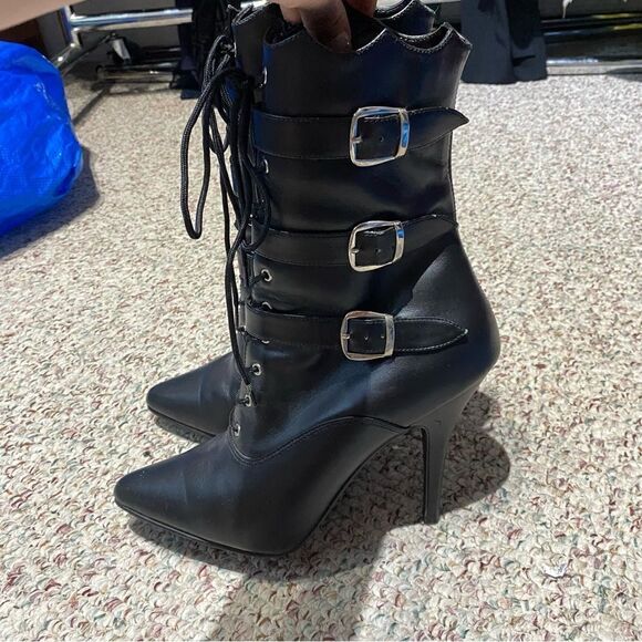 Pleasers Black Buckle Ankle Bootie Heels Womens Size 9 - Picture 4 of 6